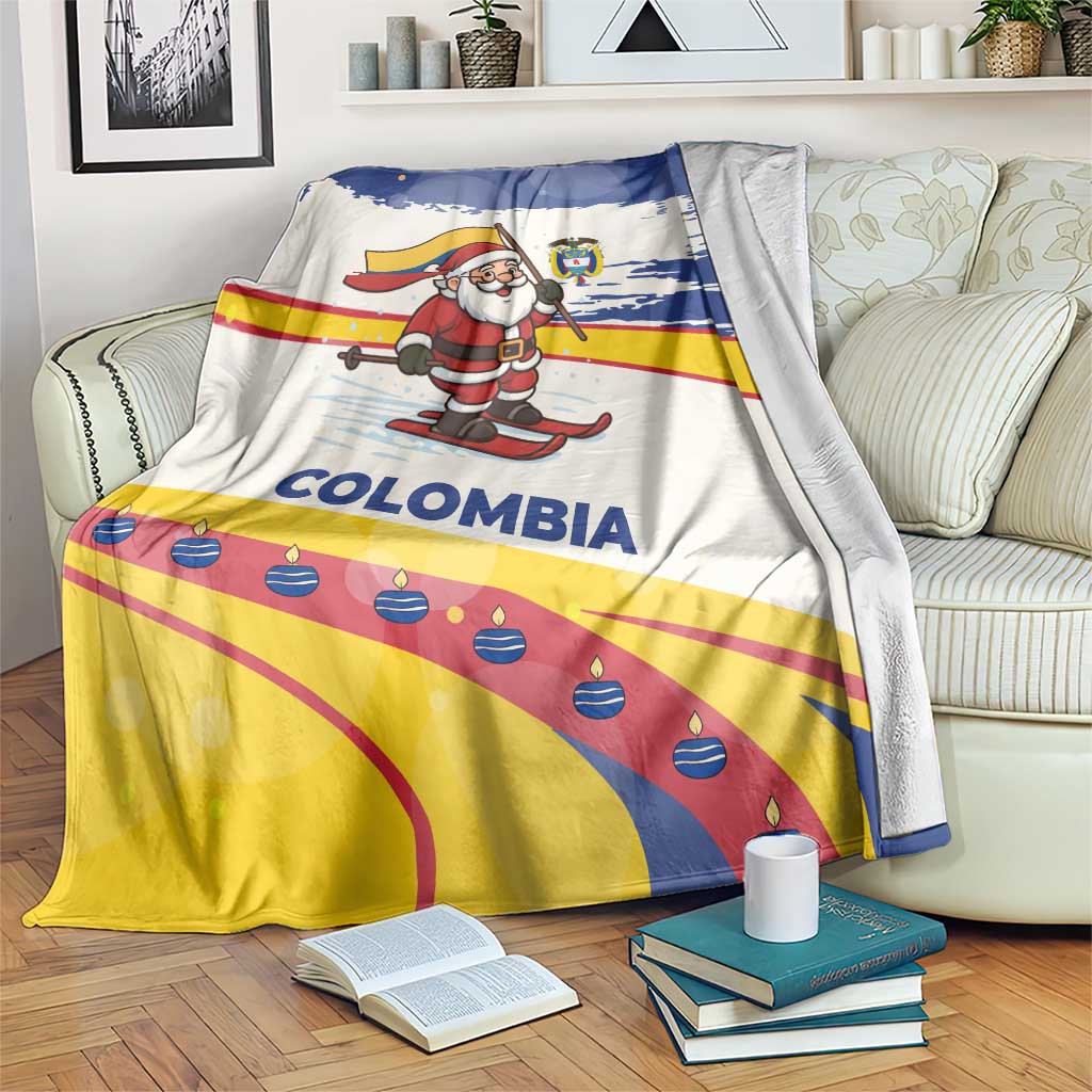 Colombia Christmas Blanket with Santa Skiing Colombian Flag and Holiday Ornament - Wonder Print Shop