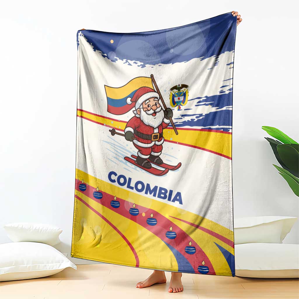 Colombia Christmas Blanket with Santa Skiing Colombian Flag and Holiday Ornament - Wonder Print Shop