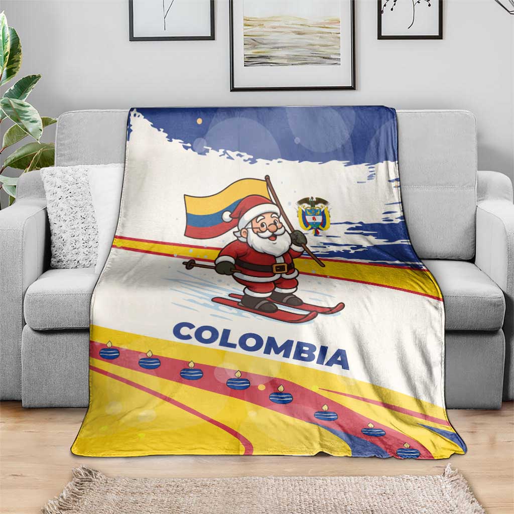 Colombia Christmas Blanket with Santa Skiing Colombian Flag and Holiday Ornament - Wonder Print Shop