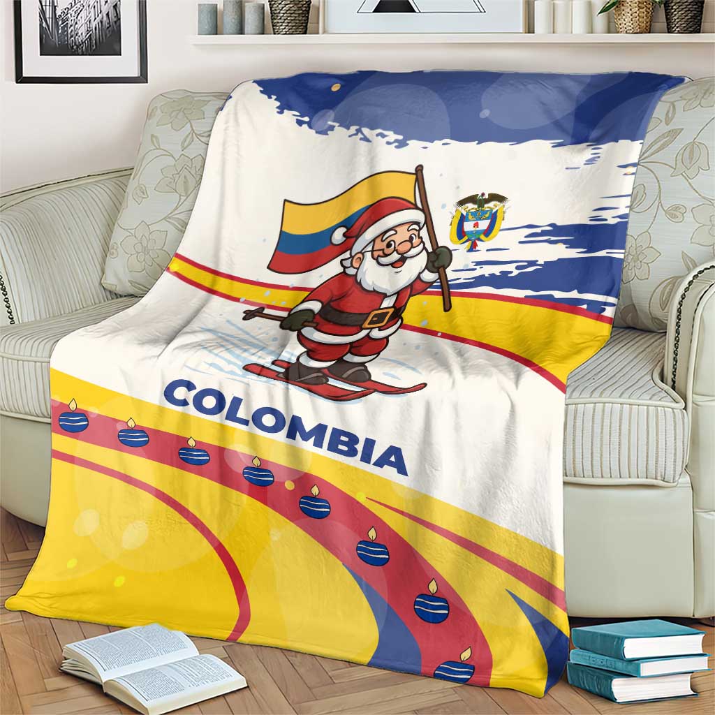 Colombia Christmas Blanket with Santa Skiing Colombian Flag and Holiday Ornament - Wonder Print Shop