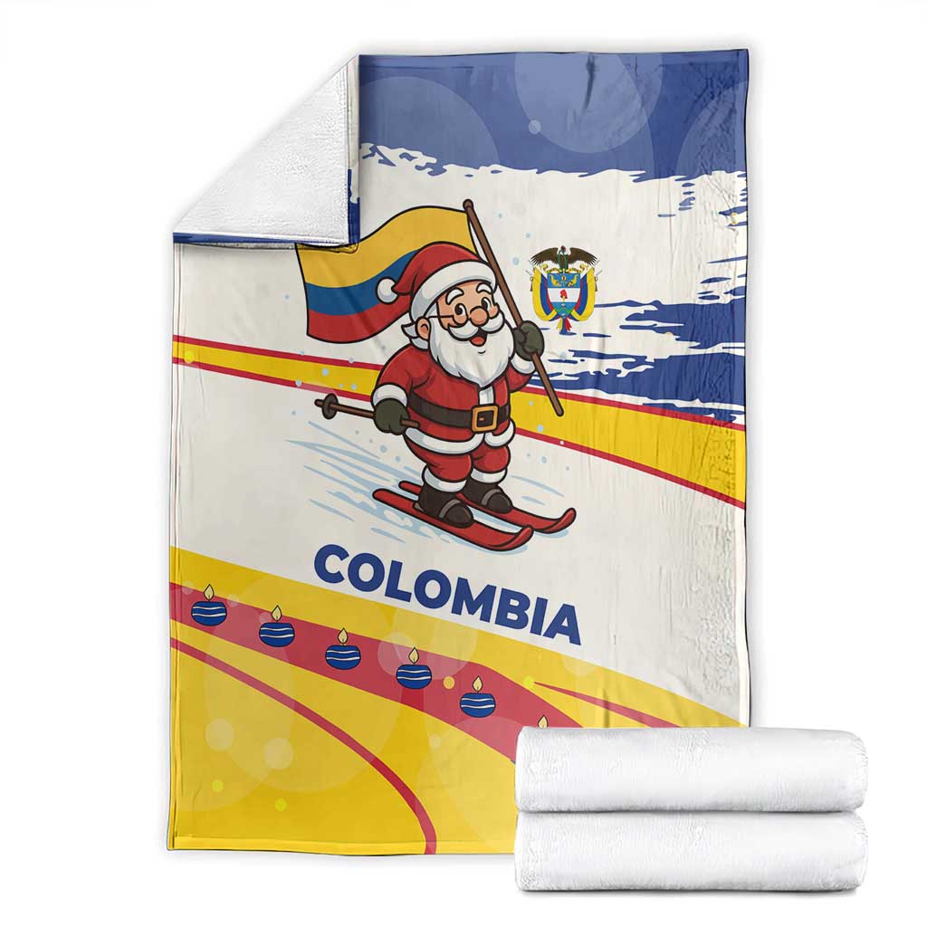 Colombia Christmas Blanket with Santa Skiing Colombian Flag and Holiday Ornament - Wonder Print Shop