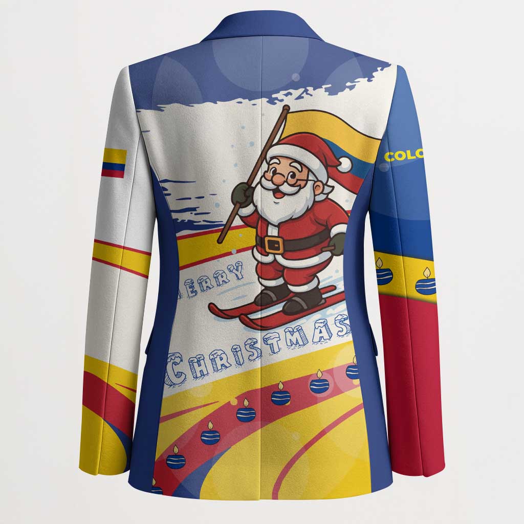 Colombia Christmas Blazer with Santa Skiing Colombian Flag and Holiday Ornament - Wonder Print Shop