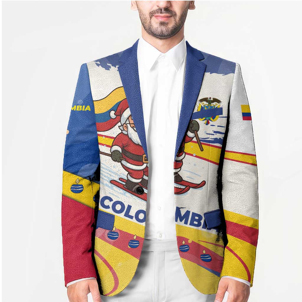 Colombia Christmas Blazer with Santa Skiing Colombian Flag and Holiday Ornament - Wonder Print Shop
