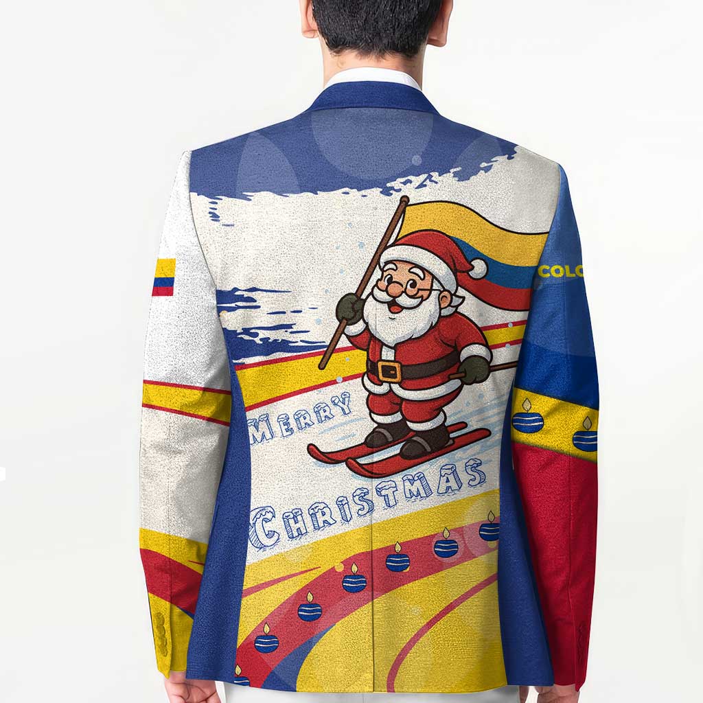 Colombia Christmas Blazer with Santa Skiing Colombian Flag and Holiday Ornament - Wonder Print Shop