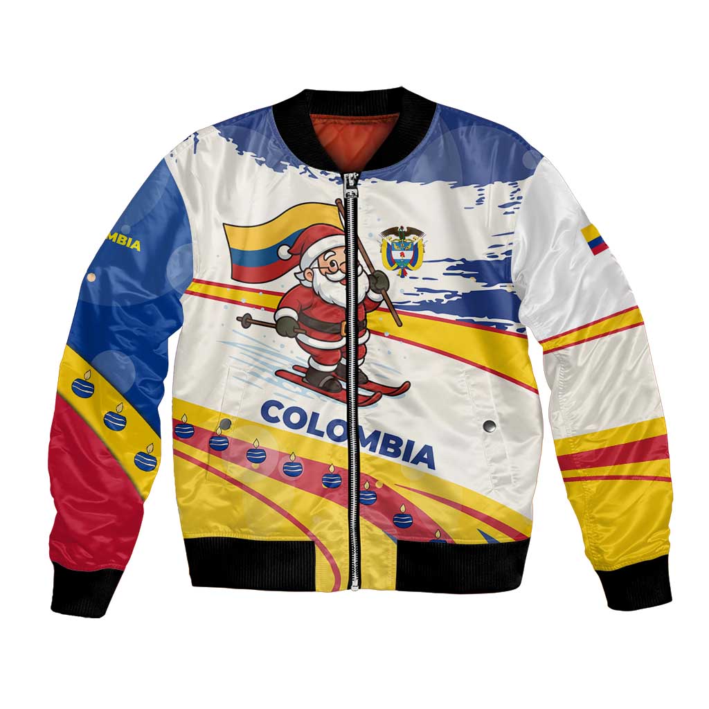 Colombia Christmas Bomber Jacket with Santa Skiing Colombian Flag and Holiday Ornament - Wonder Print Shop