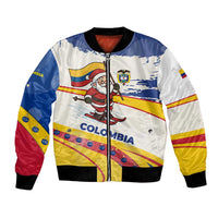 Colombia Christmas Bomber Jacket with Santa Skiing Colombian Flag and Holiday Ornament - Wonder Print Shop