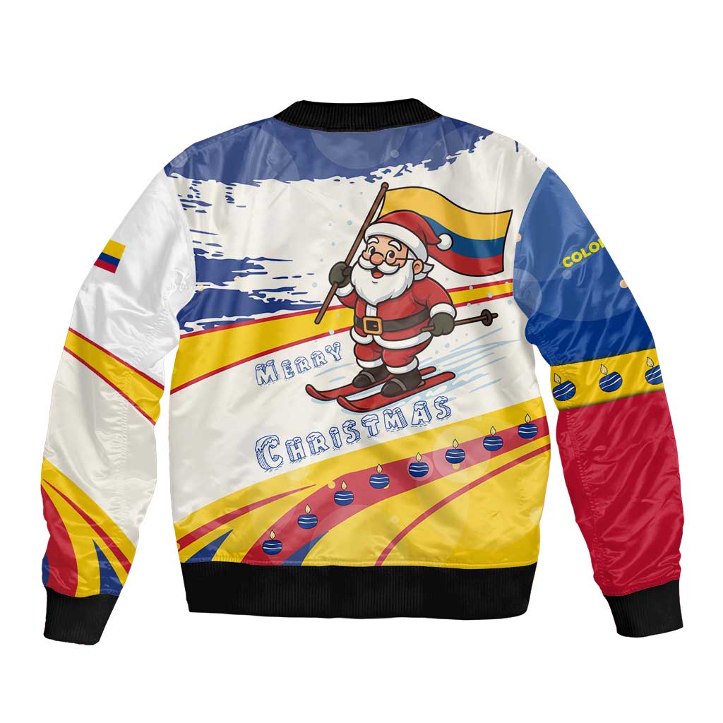 Colombia Christmas Bomber Jacket with Santa Skiing Colombian Flag and Holiday Ornament - Wonder Print Shop