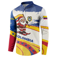 Colombia Christmas Button Sweatshirt with Santa Skiing Colombian Flag and Holiday Ornament - Wonder Print Shop