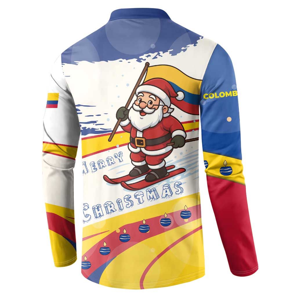 Colombia Christmas Button Sweatshirt with Santa Skiing Colombian Flag and Holiday Ornament - Wonder Print Shop