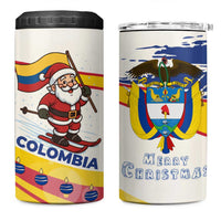 Colombia Christmas 4 in 1 Can Cooler Tumbler with Santa Skiing Colombian Flag and Holiday Ornament - Wonder Print Shop