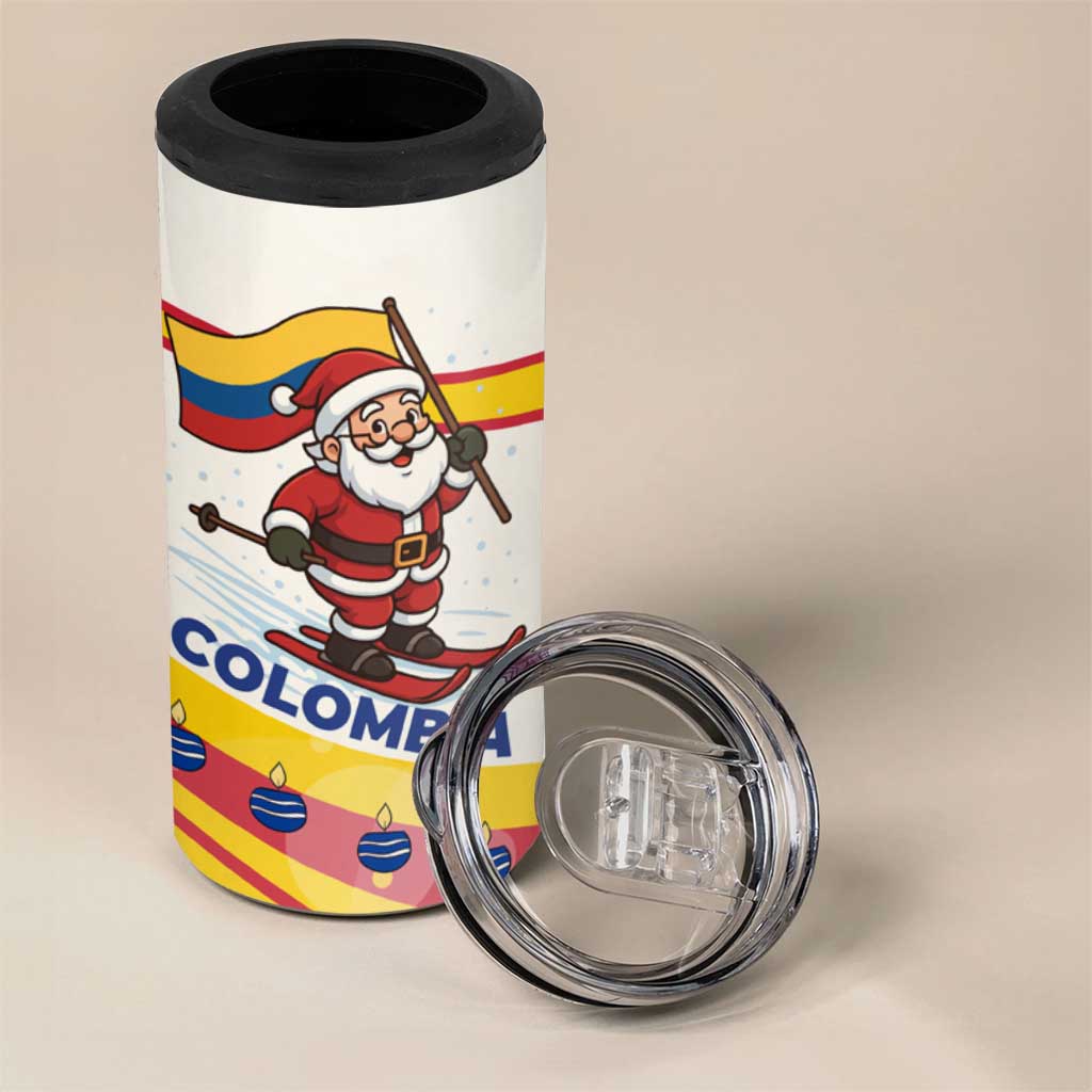 Colombia Christmas 4 in 1 Can Cooler Tumbler with Santa Skiing Colombian Flag and Holiday Ornament - Wonder Print Shop