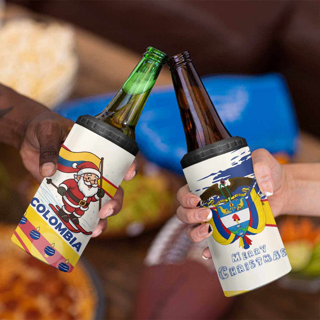 Colombia Christmas 4 in 1 Can Cooler Tumbler with Santa Skiing Colombian Flag and Holiday Ornament - Wonder Print Shop