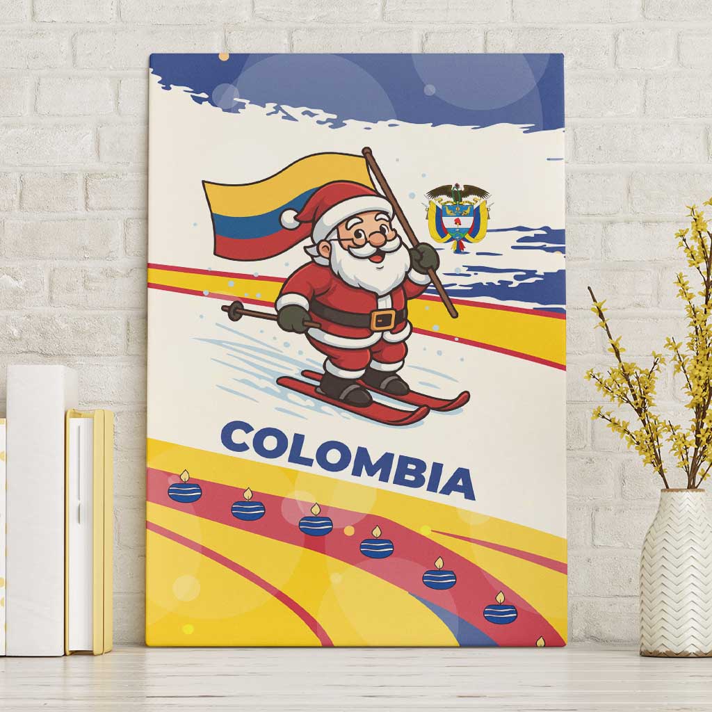 Colombia Christmas Canvas Wall Art with Santa Skiing Colombian Flag and Holiday Ornament - Wonder Print Shop