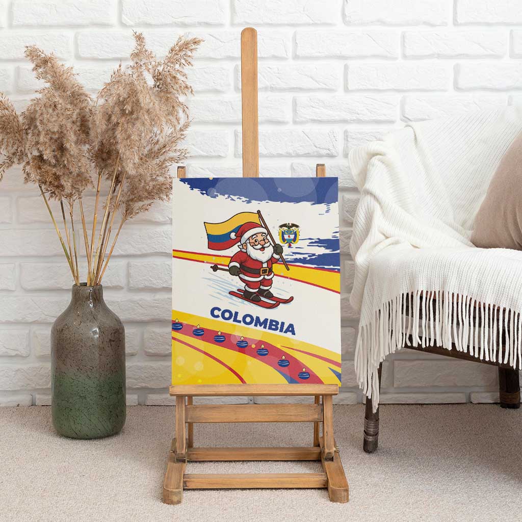 Colombia Christmas Canvas Wall Art with Santa Skiing Colombian Flag and Holiday Ornament - Wonder Print Shop
