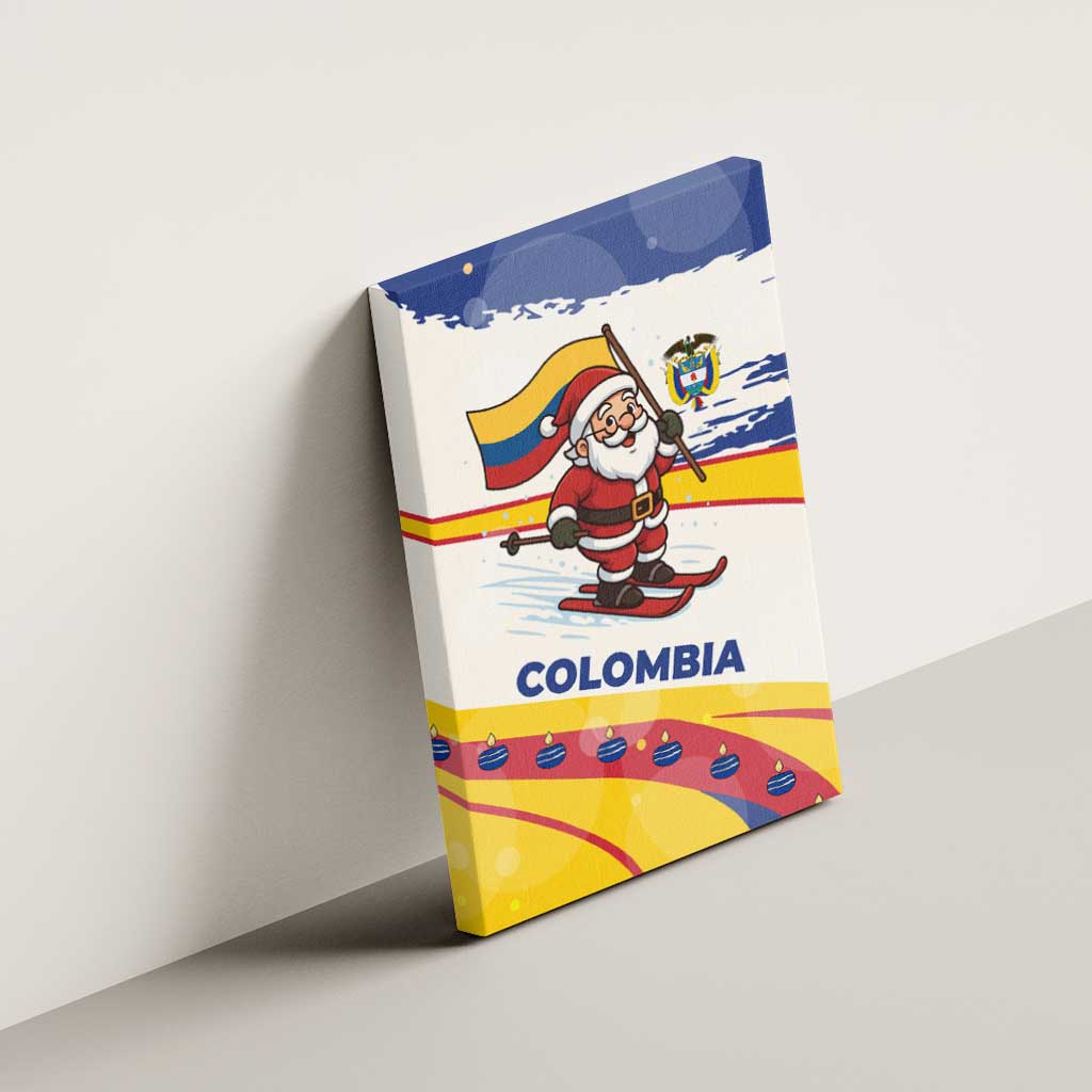 Colombia Christmas Canvas Wall Art with Santa Skiing Colombian Flag and Holiday Ornament - Wonder Print Shop