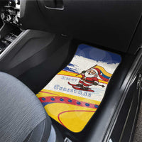 Colombia Christmas Car Mats with Santa Skiing Colombian Flag and Holiday Ornament - Wonder Print Shop