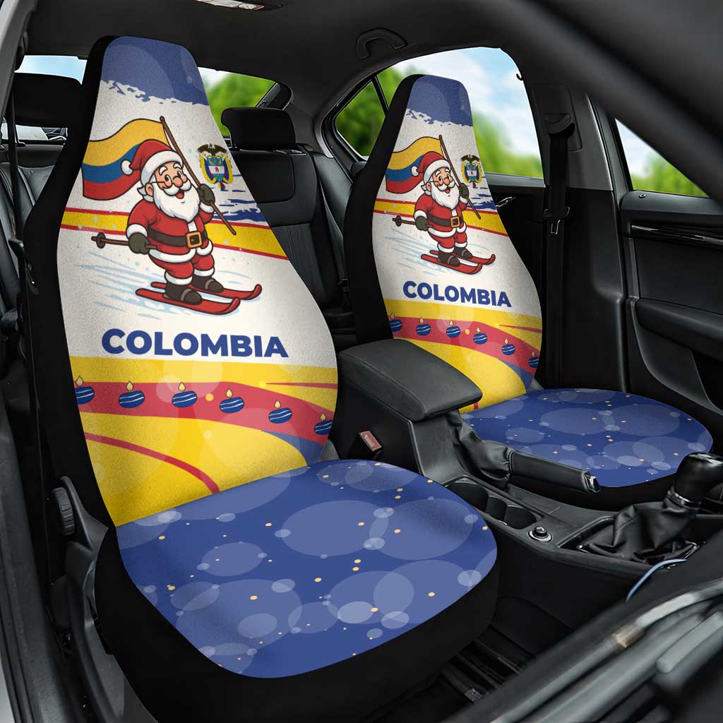 Colombia Christmas Car Seat Cover with Santa Skiing Colombian Flag and Holiday Ornament - Wonder Print Shop