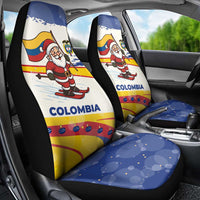 Colombia Christmas Car Seat Cover with Santa Skiing Colombian Flag and Holiday Ornament - Wonder Print Shop
