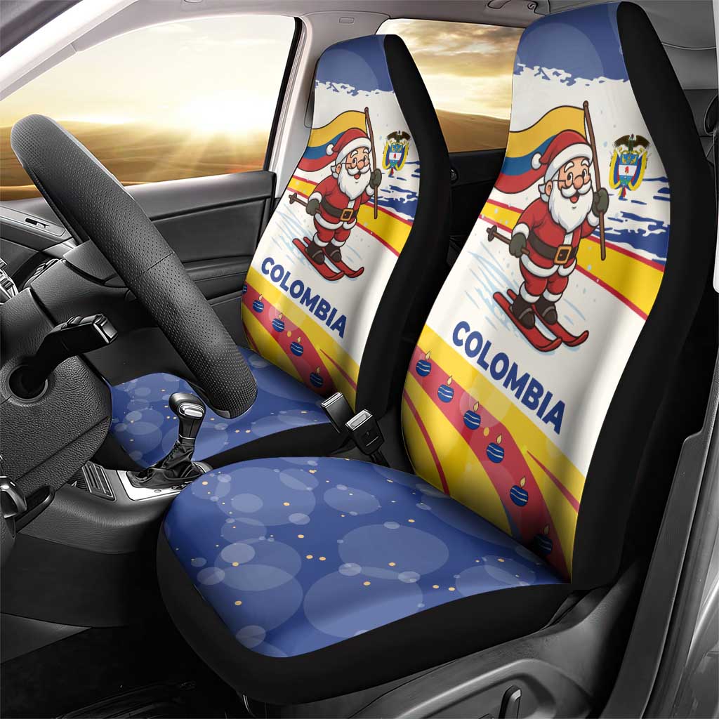 Colombia Christmas Car Seat Cover with Santa Skiing Colombian Flag and Holiday Ornament - Wonder Print Shop