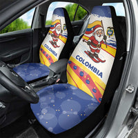 Colombia Christmas Car Seat Cover with Santa Skiing Colombian Flag and Holiday Ornament - Wonder Print Shop