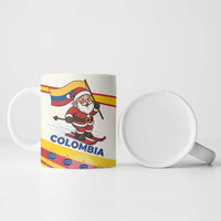 Colombia Christmas Ceramic Mug with Santa Skiing Colombian Flag and Holiday Ornament - Wonder Print Shop