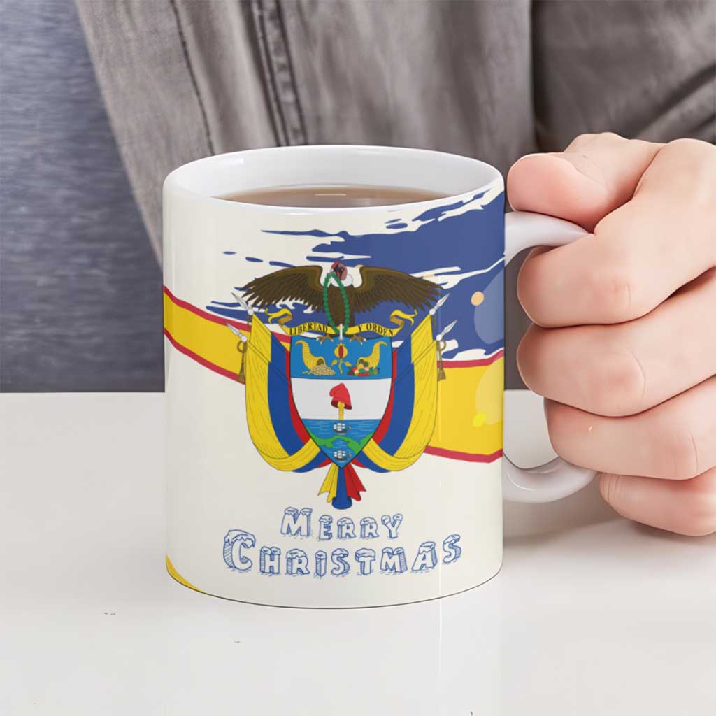 Colombia Christmas Ceramic Mug with Santa Skiing Colombian Flag and Holiday Ornament - Wonder Print Shop