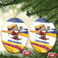 Colombia Christmas Ceramic Ornament with Santa Skiing Colombian Flag and Holiday Ornament - Wonder Print Shop
