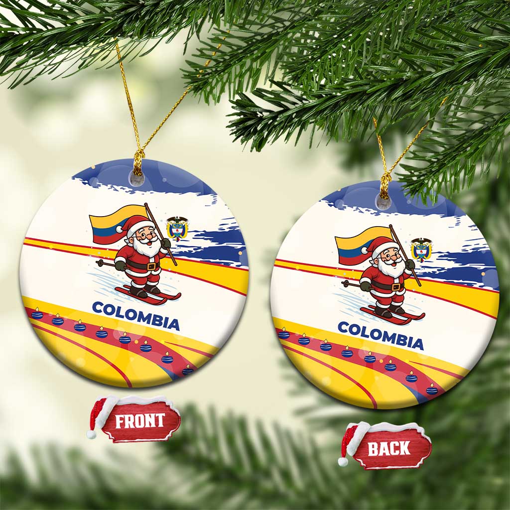 Colombia Christmas Ceramic Ornament with Santa Skiing Colombian Flag and Holiday Ornament - Wonder Print Shop