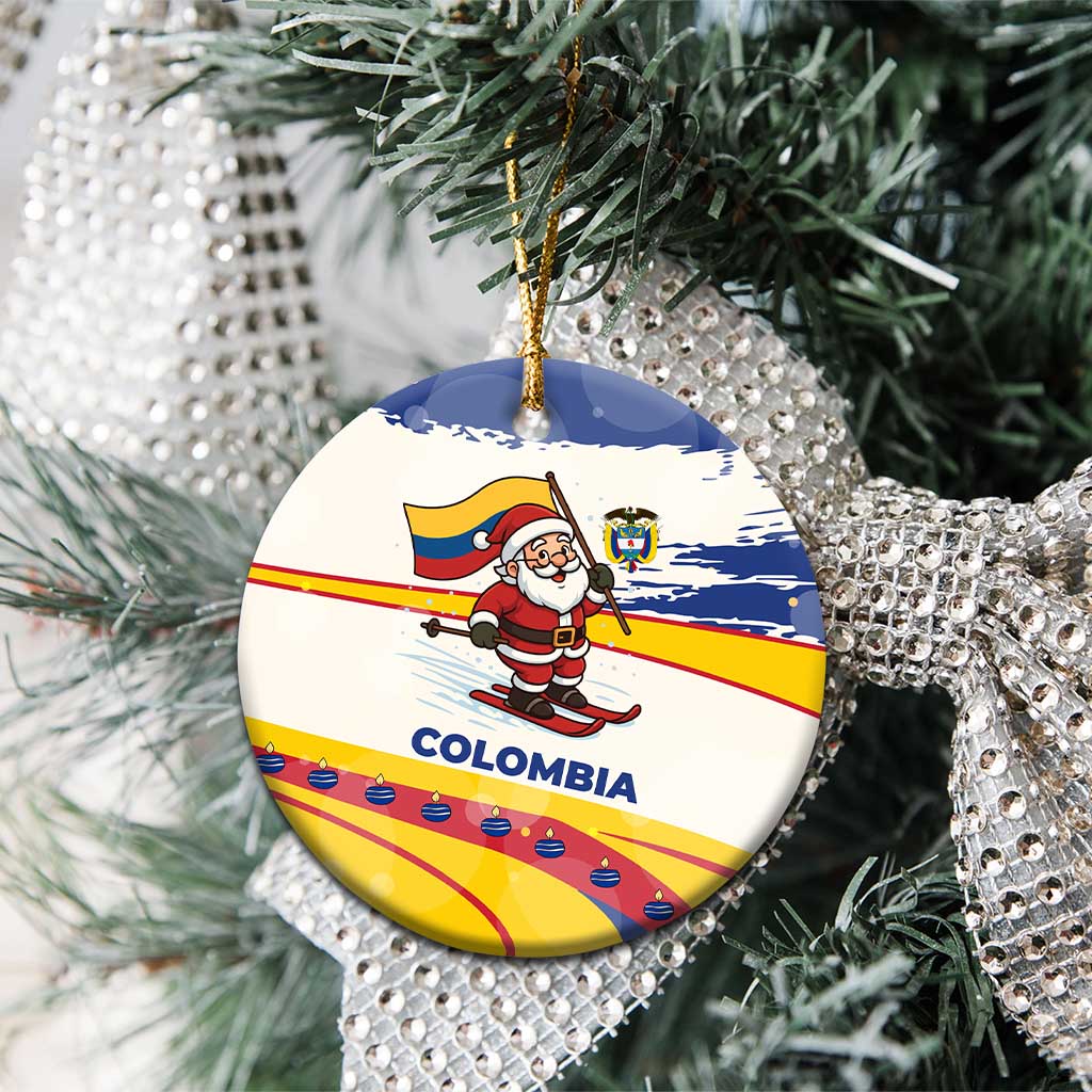 Colombia Christmas Ceramic Ornament with Santa Skiing Colombian Flag and Holiday Ornament - Wonder Print Shop