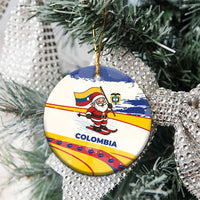 Colombia Christmas Ceramic Ornament with Santa Skiing Colombian Flag and Holiday Ornament - Wonder Print Shop