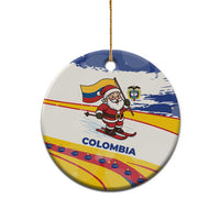 Colombia Christmas Ceramic Ornament with Santa Skiing Colombian Flag and Holiday Ornament - Wonder Print Shop