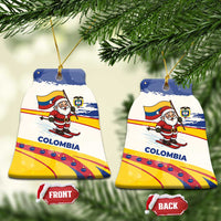 Colombia Christmas Ceramic Ornament with Santa Skiing Colombian Flag and Holiday Ornament - Wonder Print Shop