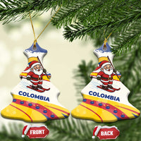 Colombia Christmas Ceramic Ornament with Santa Skiing Colombian Flag and Holiday Ornament - Wonder Print Shop