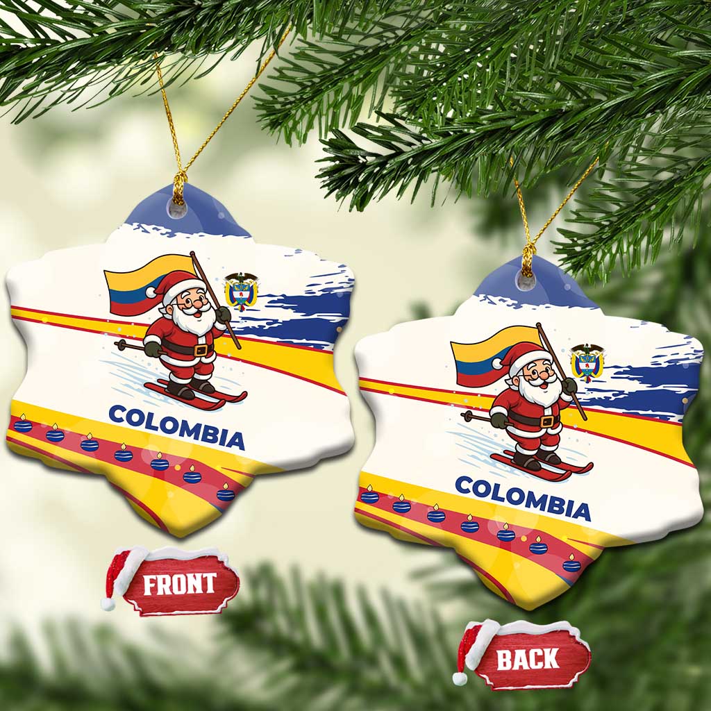 Colombia Christmas Ceramic Ornament with Santa Skiing Colombian Flag and Holiday Ornament - Wonder Print Shop