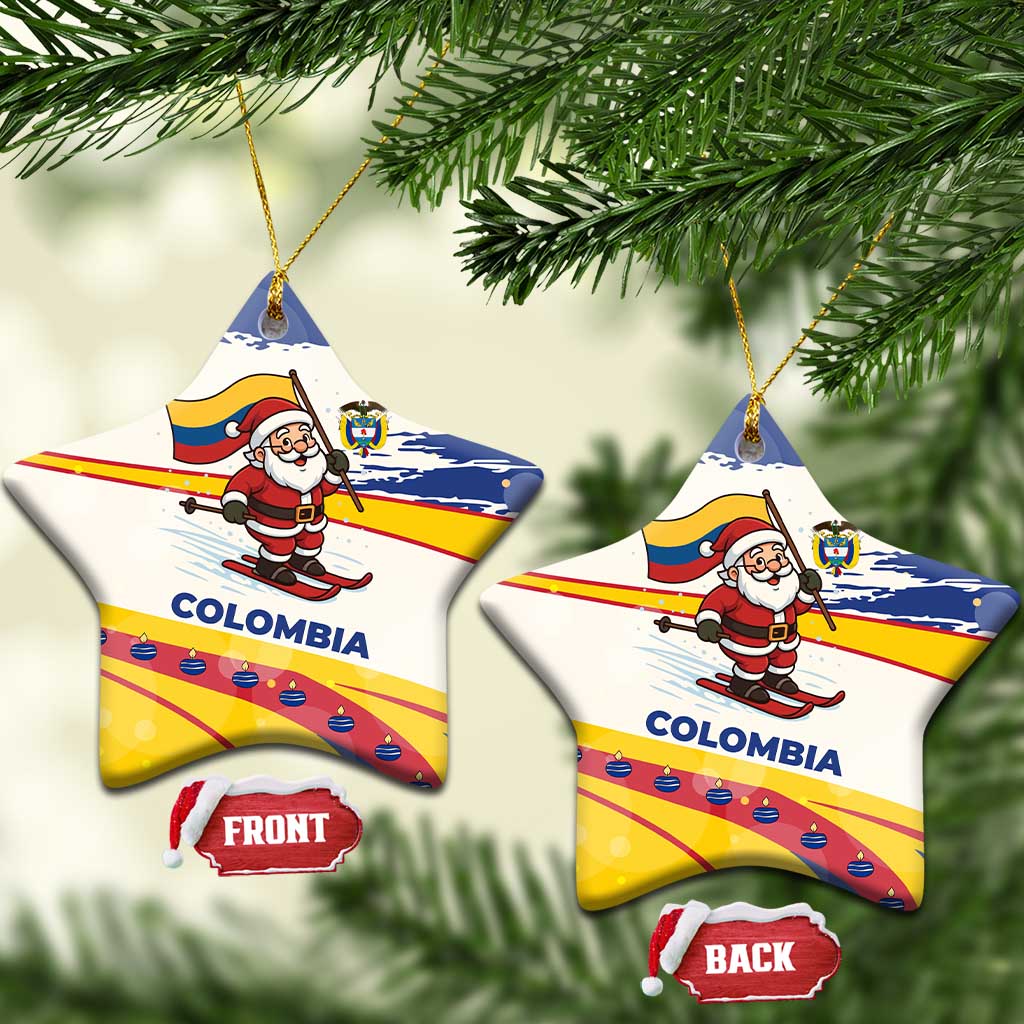 Colombia Christmas Ceramic Ornament with Santa Skiing Colombian Flag and Holiday Ornament - Wonder Print Shop