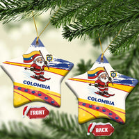 Colombia Christmas Ceramic Ornament with Santa Skiing Colombian Flag and Holiday Ornament - Wonder Print Shop