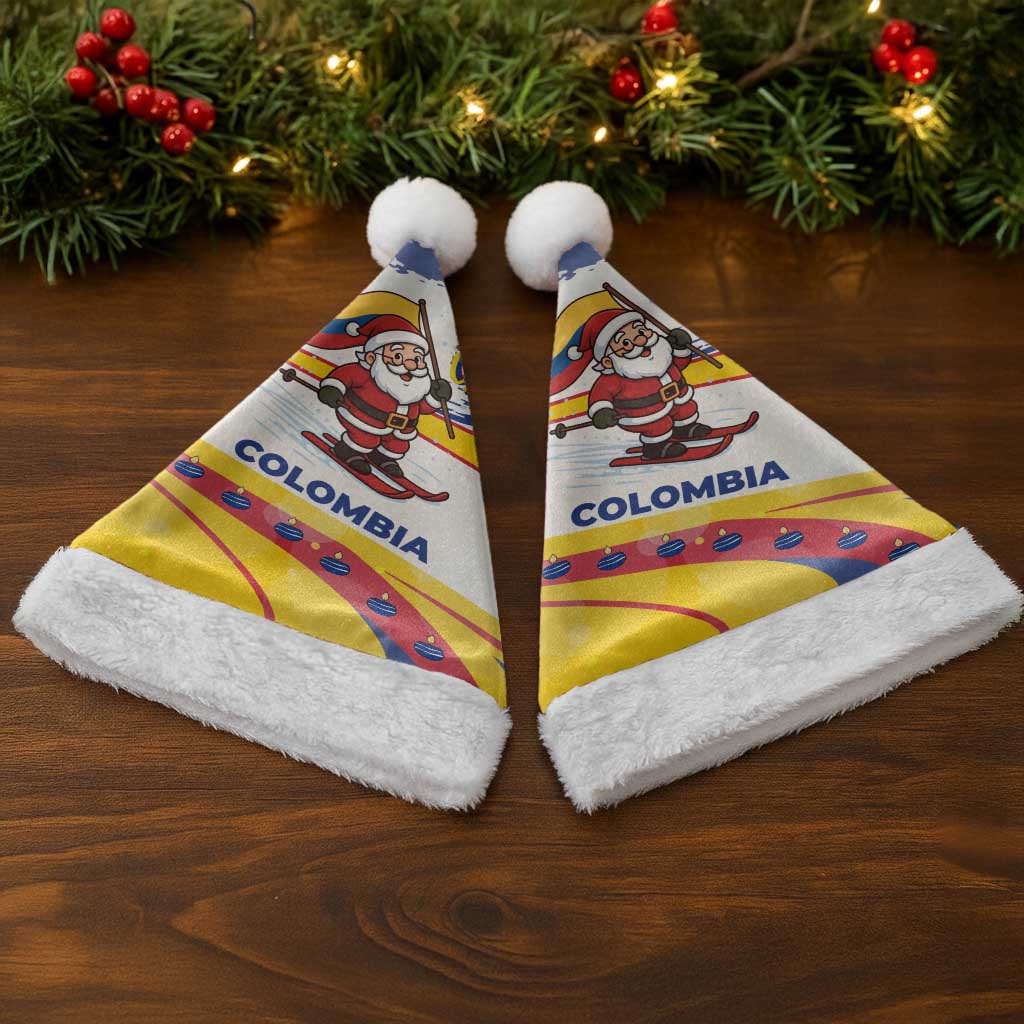 Colombia Christmas Santa Hat with Santa Skiing Colombian Flag and Holiday Ornament - Wonder Print Shop