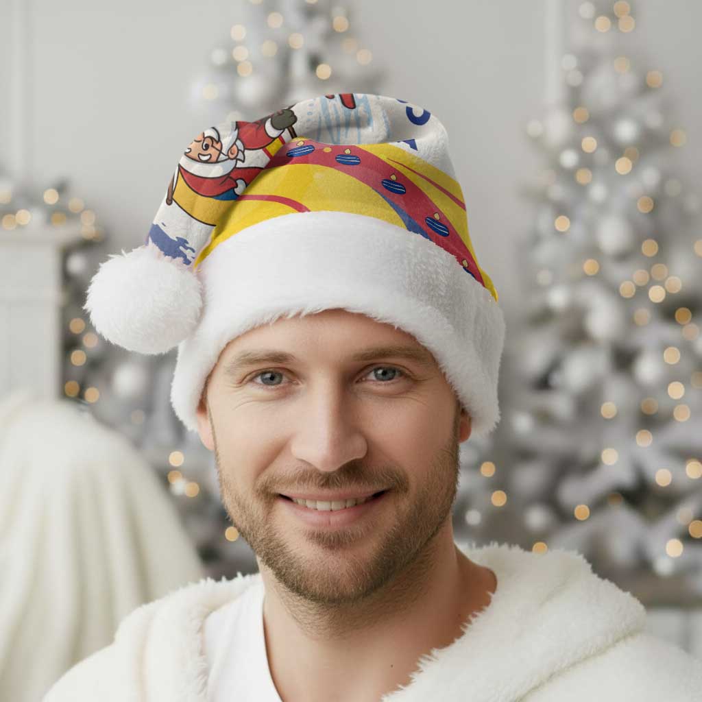 Colombia Christmas Santa Hat with Santa Skiing Colombian Flag and Holiday Ornament - Wonder Print Shop
