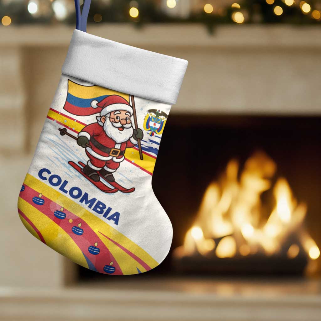 Colombia Christmas Stocking with Santa Skiing Colombian Flag and Holiday Ornament - Wonder Print Shop