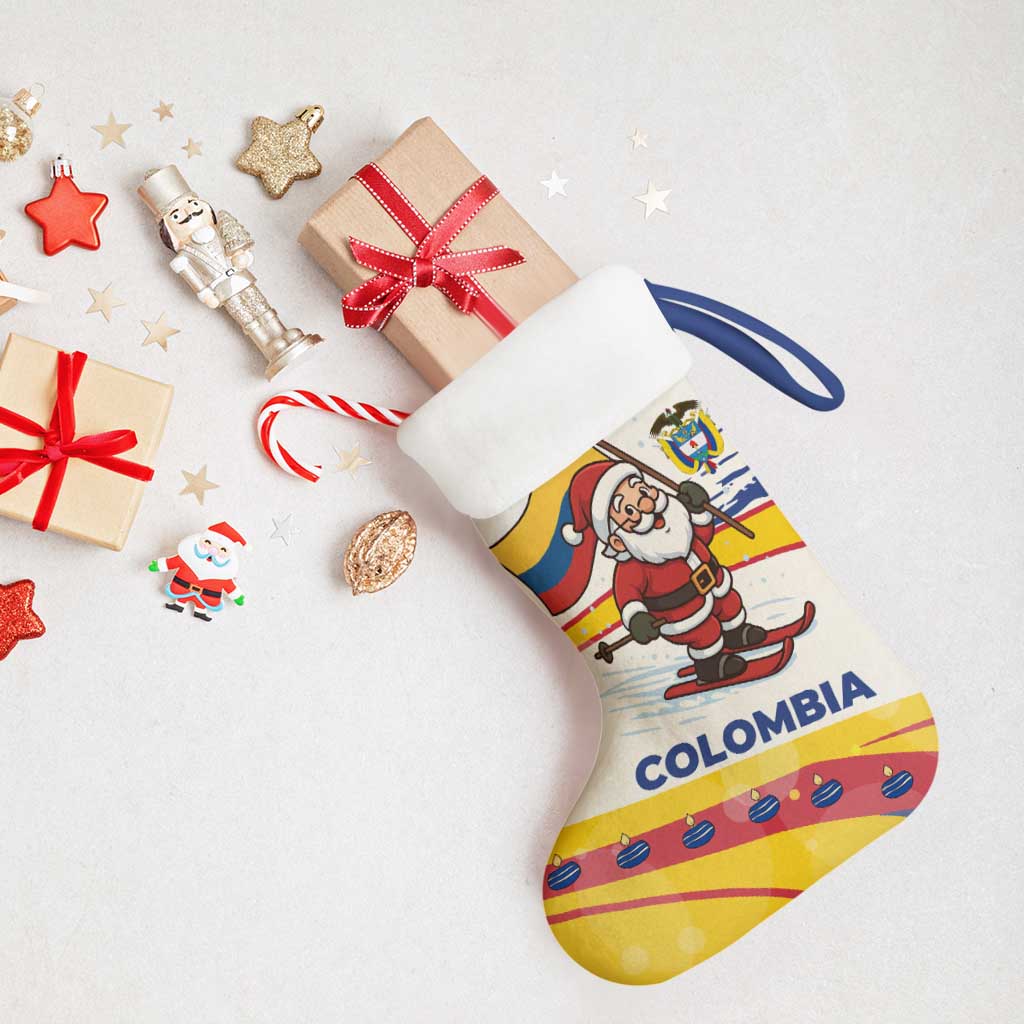 Colombia Christmas Stocking with Santa Skiing Colombian Flag and Holiday Ornament - Wonder Print Shop