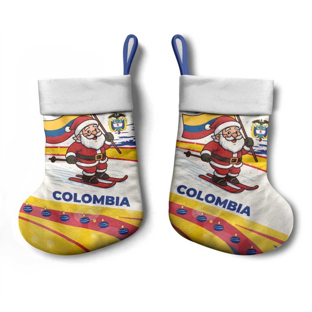 Colombia Christmas Stocking with Santa Skiing Colombian Flag and Holiday Ornament - Wonder Print Shop
