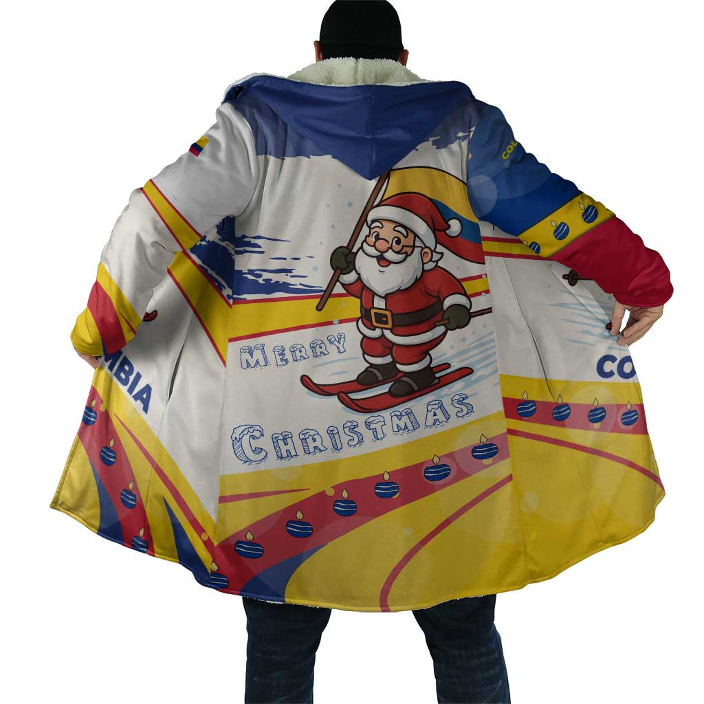 Colombia Christmas Cloak with Santa Skiing Colombian Flag and Holiday Ornament - Wonder Print Shop