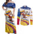 Colombia Christmas Couples Matching Off Shoulder Maxi Dress and Long Sleeve Button Shirt with Santa Skiing Colombian Flag and Holiday Ornament - Wonder Print Shop
