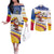 Colombia Christmas Couples Matching Off The Shoulder Long Sleeve Dress and Long Sleeve Button Shirt with Santa Skiing Colombian Flag and Holiday Ornament - Wonder Print Shop