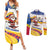Colombia Christmas Couples Matching Summer Maxi Dress and Long Sleeve Button Shirt with Santa Skiing Colombian Flag and Holiday Ornament - Wonder Print Shop