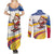Colombia Christmas Couples Matching Summer Maxi Dress and Long Sleeve Button Shirt with Santa Skiing Colombian Flag and Holiday Ornament - Wonder Print Shop