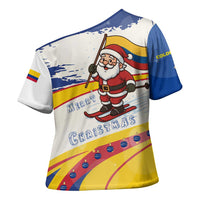 Colombia Christmas Cross Shoulder Shirt with Santa Skiing Colombian Flag and Holiday Ornament - Wonder Print Shop