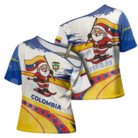 Colombia Christmas Cross Shoulder Shirt with Santa Skiing Colombian Flag and Holiday Ornament - Wonder Print Shop