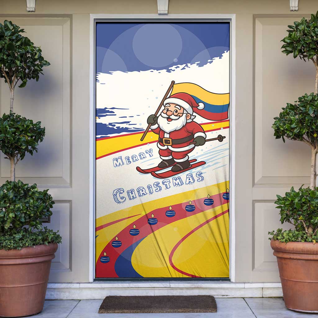 Colombia Christmas Door Cover with Santa Skiing Colombian Flag and Holiday Ornament - Wonder Print Shop