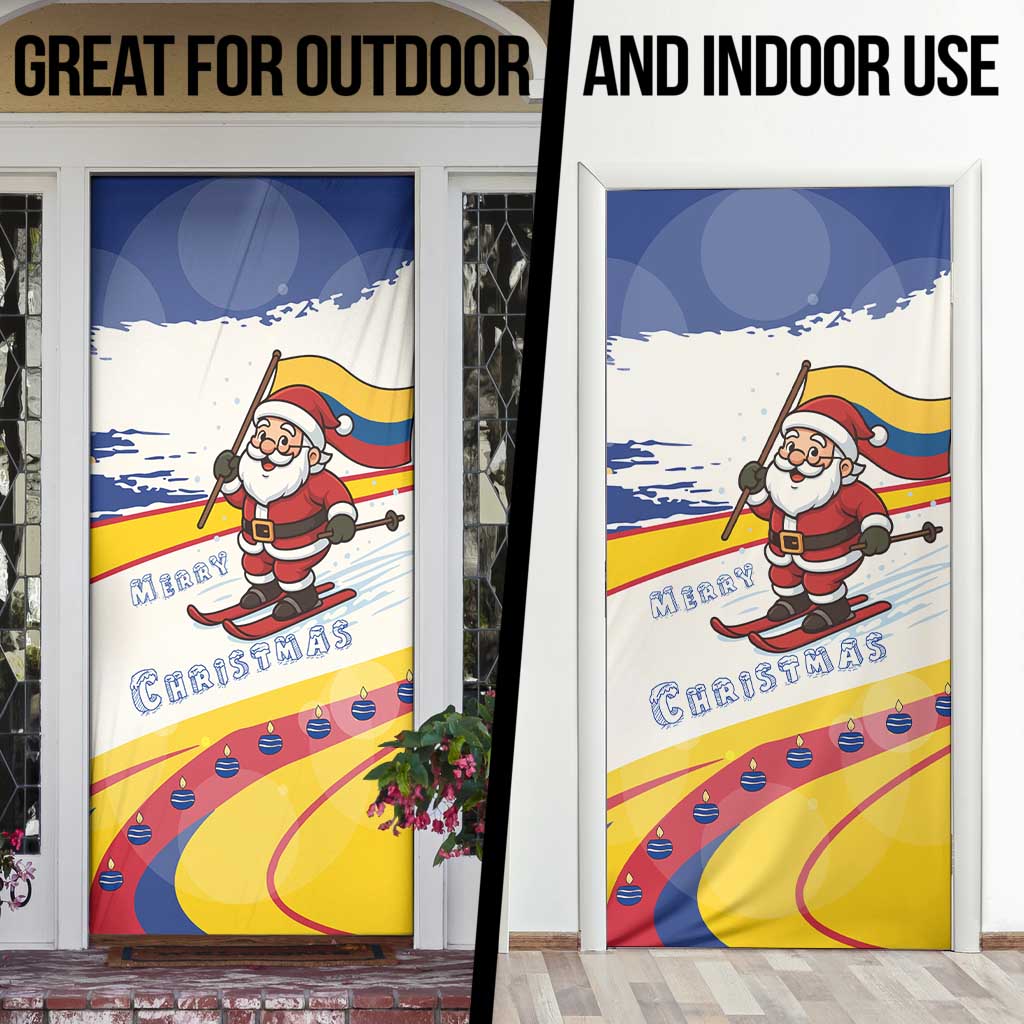 Colombia Christmas Door Cover with Santa Skiing Colombian Flag and Holiday Ornament - Wonder Print Shop